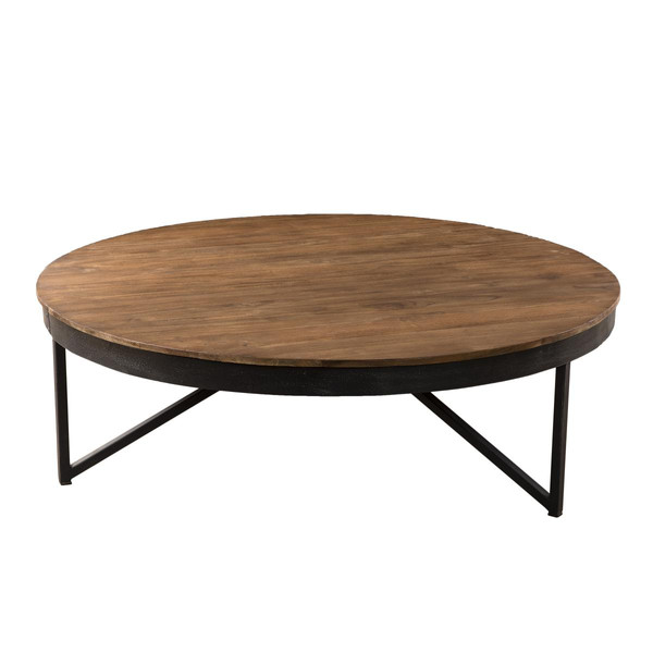 Table basse ronde bois de  Teck recyclé pieds métal - SIANA