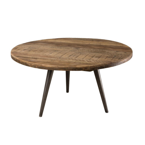 Table d'appoint ronde 55 cm bois de Teck recyclé et pieds métal - SIANA Macabane  - Deco style industriel