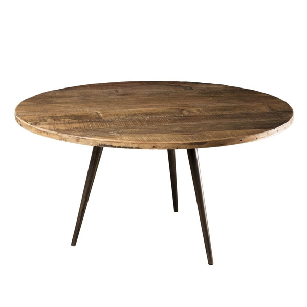 Table basse ronde 75cm bois de Teck recyclé et métal - SIANA