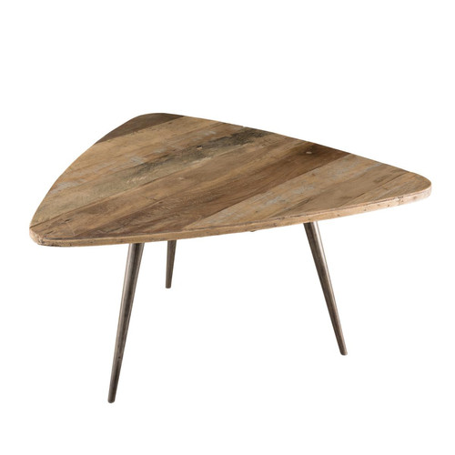 Table basse ovoide 75 cm bois de Teck recyclé et métal - SIANA - Macabane - Tables basses scandinaves