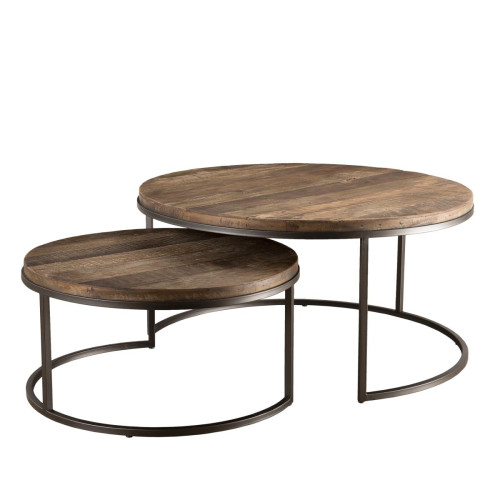 Set de 2 tables basse gigogne bois en Teck recyclé et métal - SIANA - Promos deco design 30 a 40