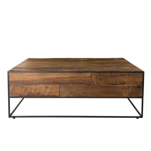 Table basse carrée bois de Teck recyclé et métal - SIANA Macabane  - Deco style industriel