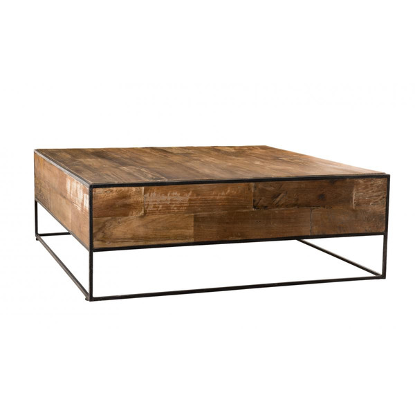Table basse carrée bois de Teck recyclé et métal - SIANA