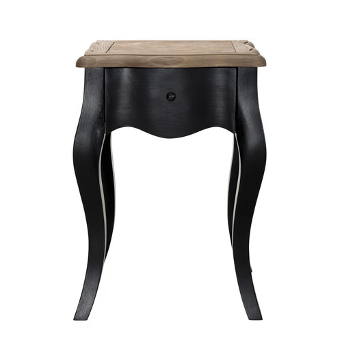 Table de chevet bois 1 tiroir noir et plateau pin vieilli - OMEYA - Macabane chambre lit