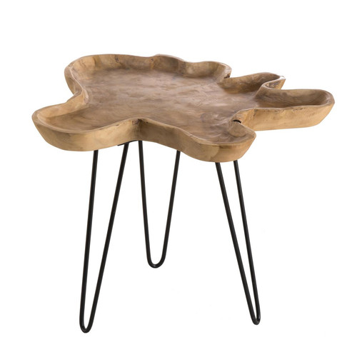 Table d'appoint bois de Teck - pieds épingles métal - CLEA Macabane  - Salon industriel