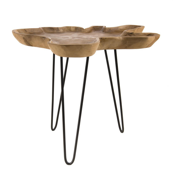 Table d'appoint bois de Teck - pieds épingles métal - CLEA