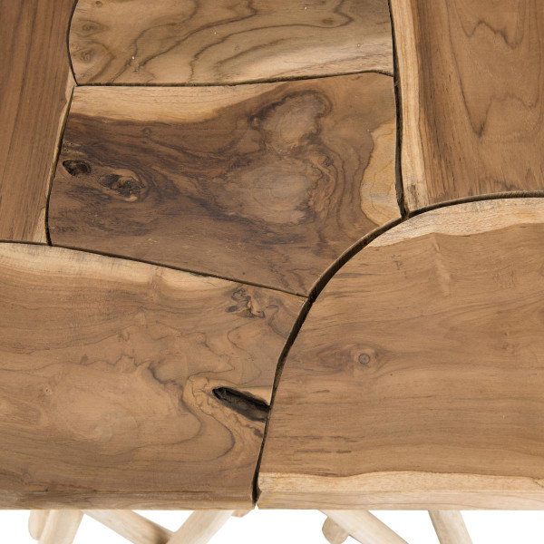 Table d'appoint bois nature - plateau Teck pieds bois flotté - KELYA