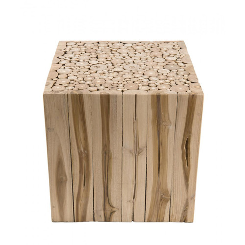 Bout de canapé carré bois nature branches Teck - CAMIL - Promos deco design 20 a 30
