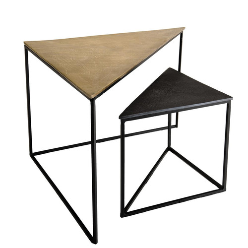 Set de 2 tables gigognes triangles aluminium doré et noir - pieds métal - JANICE