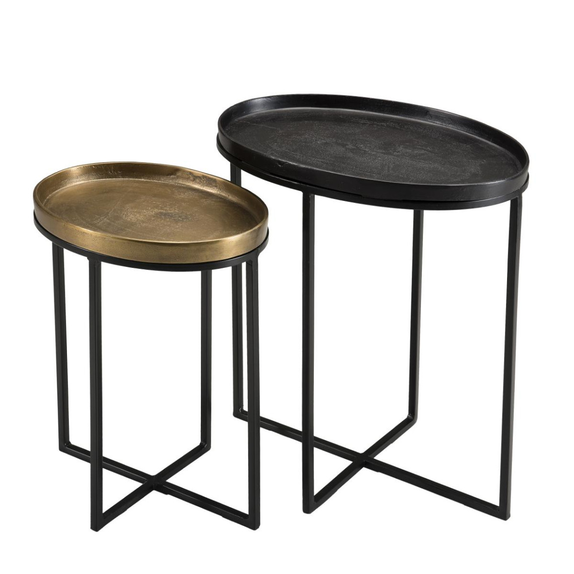 Set de 2 tables d'appoint ovales aluminium doré et noir - pieds métal - JANICE