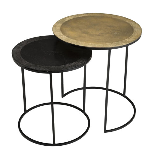 Set de 2 tables d'appoint gigognes aluminium doré et noir - pieds ronds métal - JANICE