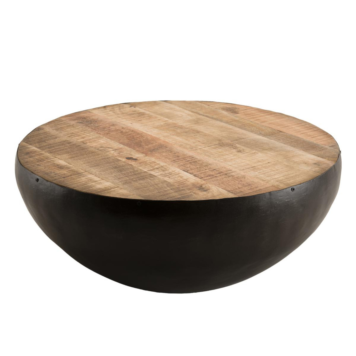 Table basse ronde 70 cm bois de Manguier et métal - DONNA