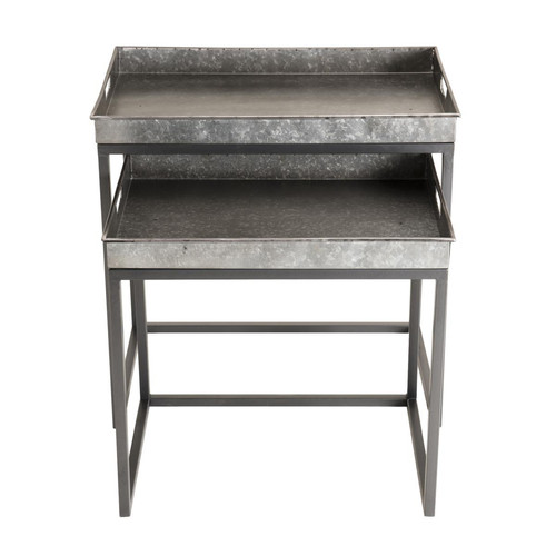 Set de 2 tables d'appoint gigognes rectangulaires en zinc et métal - ELYNA - Deco style industriel