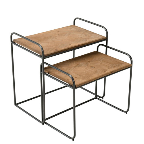 Set de 2 tables d'appoint gigognes rectangulaires en Sapin et métal - ZELIA - Table d appoint design
