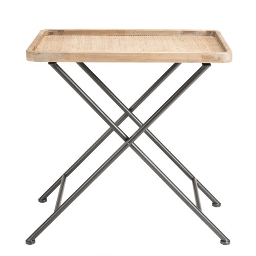 Table d'appoint rectangulaire cannage pieds métal - KORINA - Macabane - Macabane meubles