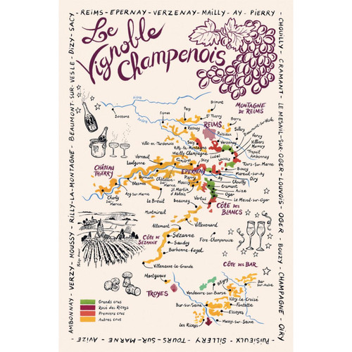 Torchon Carte de La Champagne Ecru - Linge de table