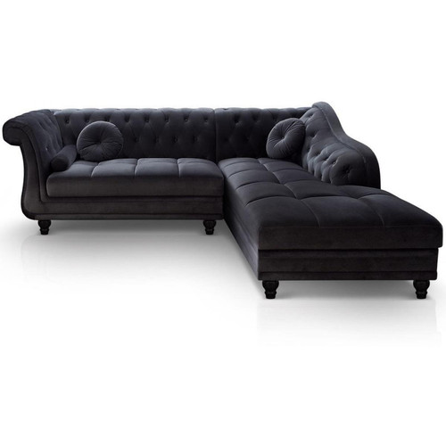 Canapé d'angle British Velours Noir style Chesterfield Diana - Canape d angle design