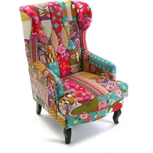 Fauteuil bergère en tissu patchwork ROSA - Pouf et fauteuil design