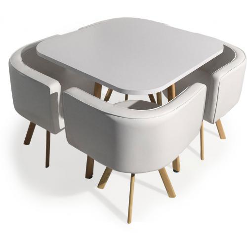 Table Avec Chaises Encastrables Scandinaves Blanc COPENHAGUE - Table a manger design