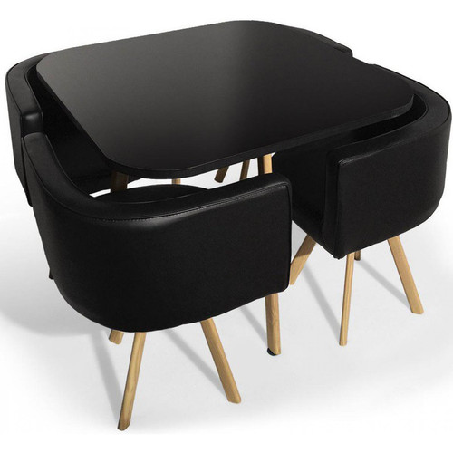 Table Avec Chaises Encastrables Scandinaves Noir COPENHAGUE - Table a manger design