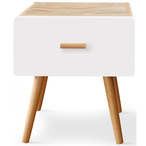 Table de chevet blanche et bois FILIA - Table de chevet design