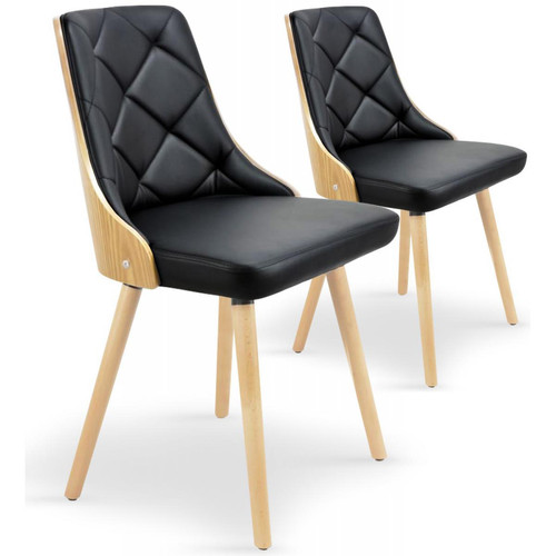 Lot de 2 chaises scandinave chêne clair et noir HADRA - Chaise simili cuir design