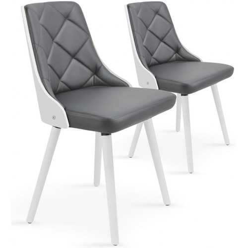 Lot de 2 chaises scandinave blanc et gris HADRA - Chaise simili cuir design