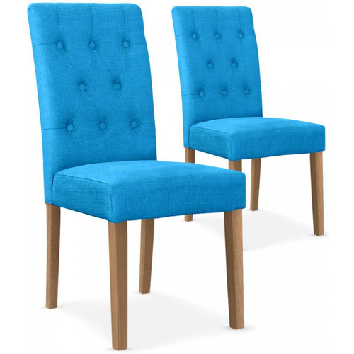 Lot de 2 Chaises Capitonnée Tissu Bleu COSTA - Promos chaise