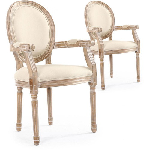 Lot de 2 Chaises Médaillon Style Louis XVI Tissu Beige HONORE - 3S. x Home - Lot de 2 chaises design