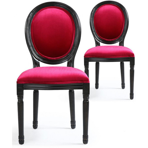 Lot de 2 Chaises Médaillon Velours Fuchsia et Noir VERSAILLES - Chaise rouge design