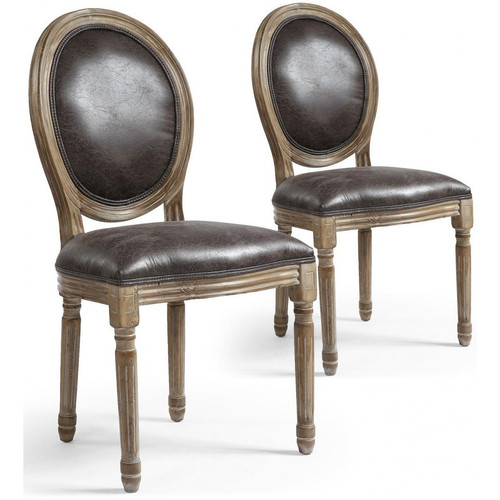Lot de 2 Chaises Médaillon Vieilli VERSAILLES - Chaise simili cuir design