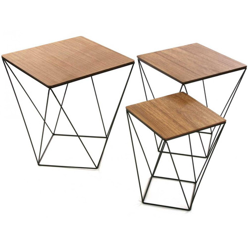 Set De 3 Tables Gigognes Filaires Carrées En Bois Et Métal  CORONILLE - Deco meuble design scandinave