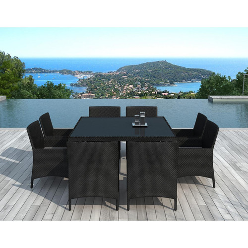 Table Repas Outdoor + 8 Fauteuils En Résine Tressée Noir MALAGA 3S. x Home  - Salon de jardin design