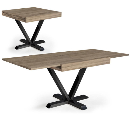 Table Basse Design Rétractable Effet Chêne Clair WELL - Table relevable design