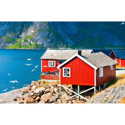 Tableau Scandinave Noway Red Houses 80x55 - Tableau romantique