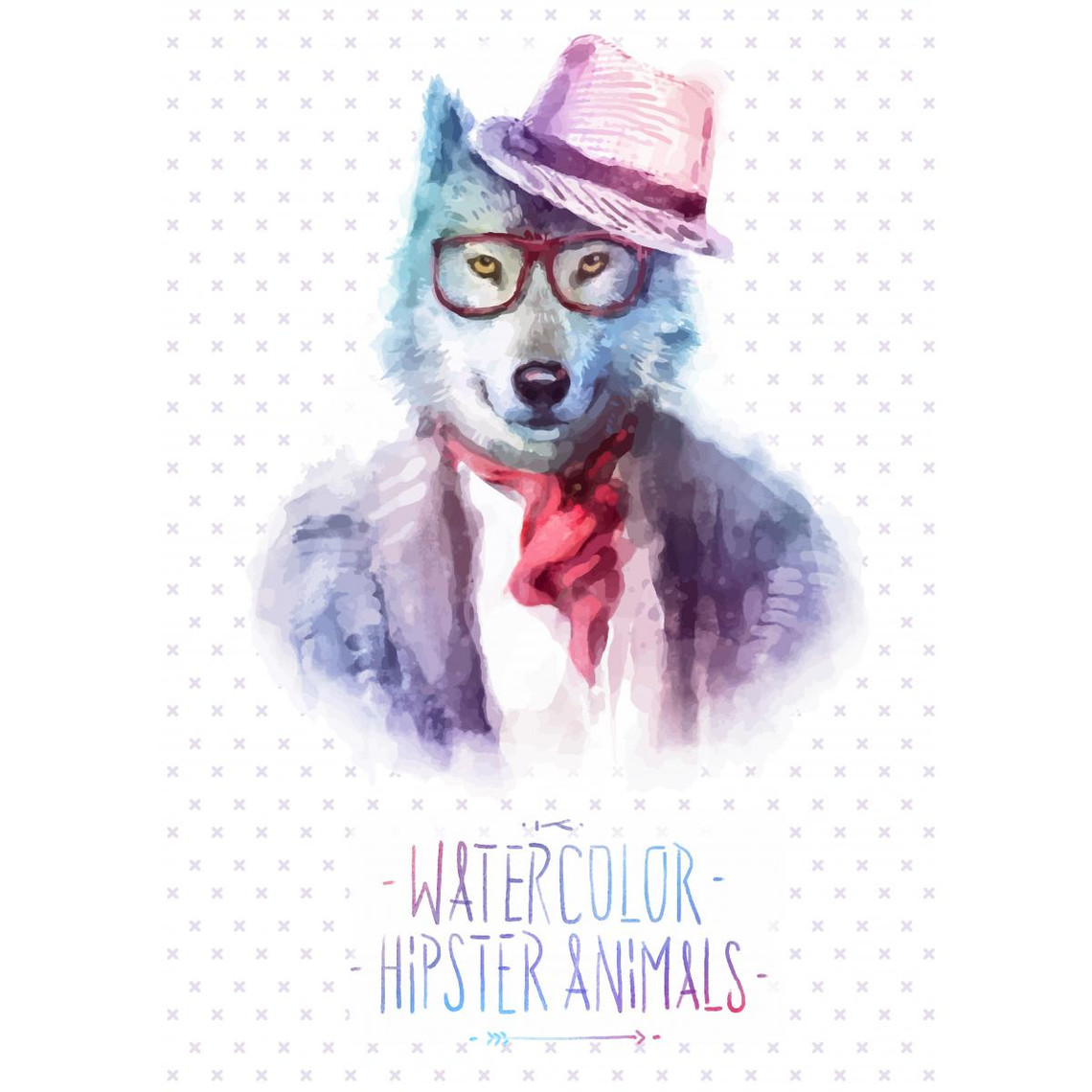 Tableau Animal Hipster Loup Hipster 55x80