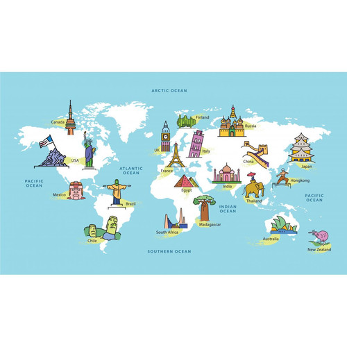 Tableau Voyage World Map 80x55 DeclikDeco  - Tableau design bleu