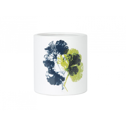 Pot de Fleur Médium Blanc Feuilles Bleues ARICH - Deco jardin design