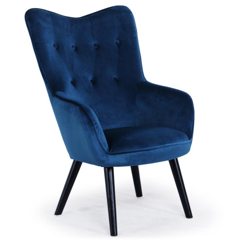 Fauteuil Scandinave Velours Bleu AMALECITE - Pouf et fauteuil design