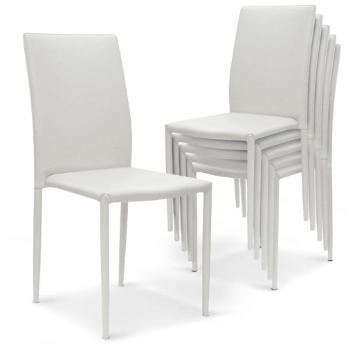 Lot de 6 Chaises Empilables Blanc PRAIA - Chaise simili cuir design