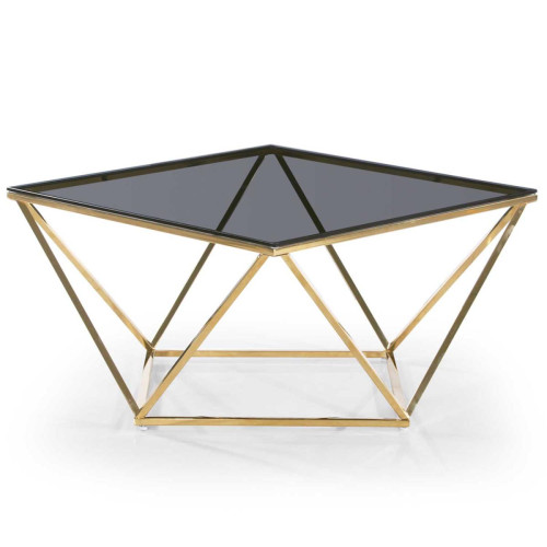 Table Basse Or Plateau Verre Fumé TAMBA 3S. x Home   - Table basse verre design