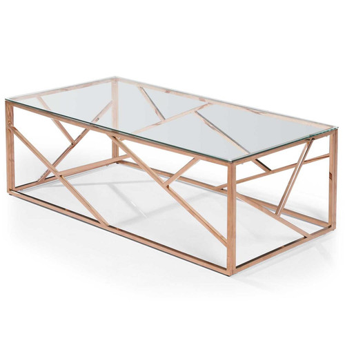 Table Basse Rectangulaire Or Rose Verre Transparent TAMBA - Table basse