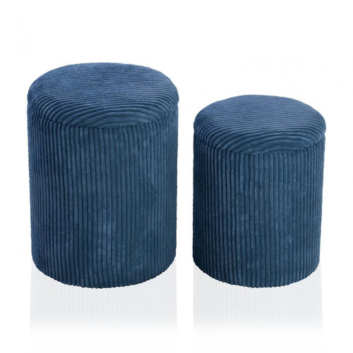 Set 2 Pouf Rond Velours EZZY Bleu - Pouf et fauteuil design