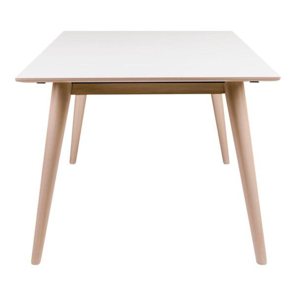 Table à Manger COPENHAGEN Blanc et Pietement Naturel 150/230x95 cm