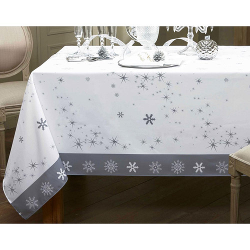 Nappe Carrée Rectangulaire Motif Flocons Et Étoiles Blanc150 x 150 cm - Linge de table