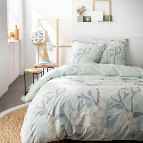 Parure de lit 2 personnes Coton Imprimé TRES Bleu Floral - Today - Parure de lit