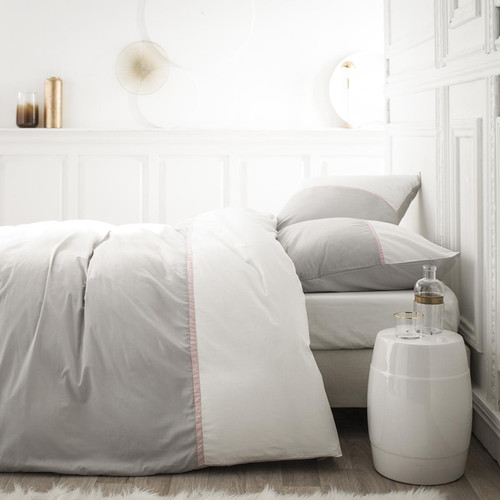 Parure de lit 2 personnes Percale Bicolore Gris Rose Blanc PREMIUM - Today meuble & déco