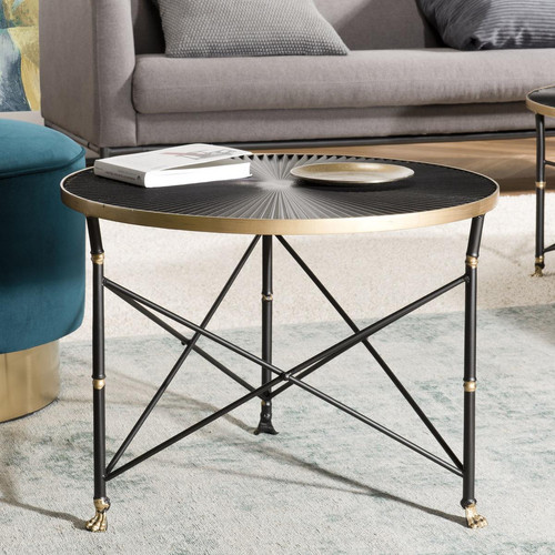 Table D'Appoint Ronde TOD 61X61Cm Ceinture Dorée Pieds Métal Noir - Macabane - Table d appoint design