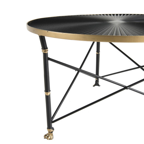 Table D'Appoint Ronde TOD 61X61Cm Ceinture Dorée Pieds Métal Noir