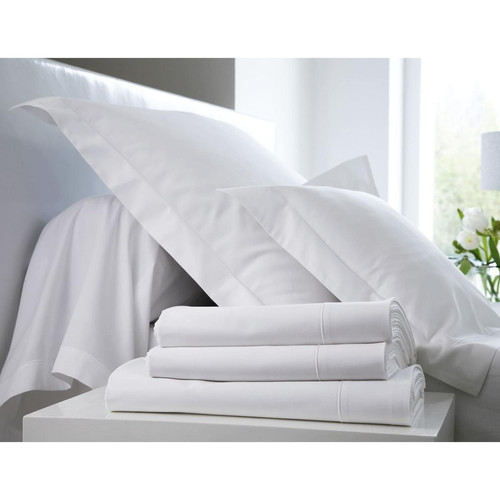 Drap Plat Satin Uni Blanc Finition Bourdon - Blanc des vosges - Blanc des vosges linge de lit